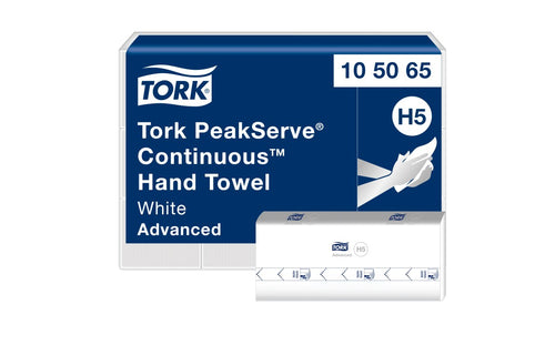 Tork® Advanced PeakServe Continuous Hand Towel, White, 1 Ply, 410 Sheets/Pack, 12 Packs/Case