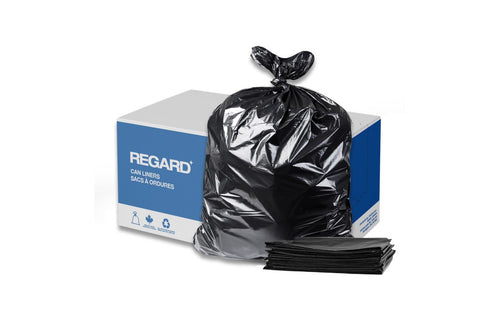 REGARD® Can Liners, X-Strong, 35" X 50", Black, LLDPE, Ecologo, 100 Bags/Case