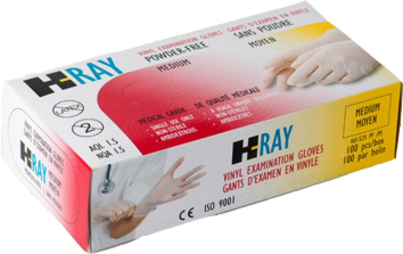 H-RAY VINYL EXAM GLOVES - POWDER-FREE - MEDICAL GRADE 100/BOX